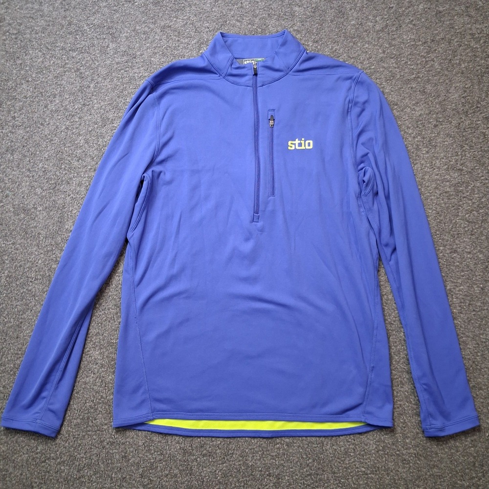 Stio Mens Fleece Lined Quarter Zip Pullover Blue Lime Green Size M Gorpcore